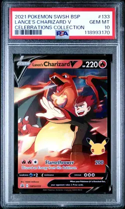 2021 POKEMON SWSH BLACK STAR PROMO CELEBRATIONS COLL LANCE'S CHARIZARD V PSA 10 - Image 1