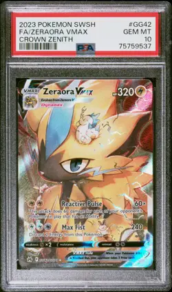2023 POKEMON SWORD & SHIELD CROWN ZENITH #GG42 FULL ART/ZERAORA VMAX PSA 10 - Image 1