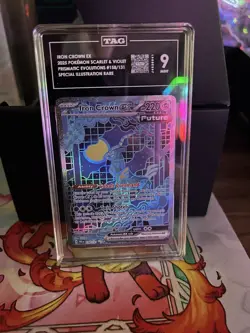 Pokemon TCG Prismatic Evolutions Iron Crown EX 158/131 Sir TAG 9 Mint Graded - Image 1