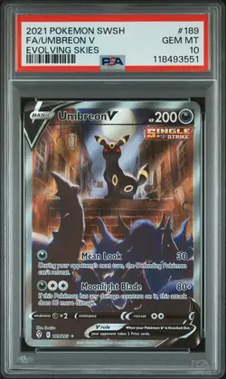 2021 POKEMON SWORD & SHIELD EVOLVING SKIES #189 FULL ART/UMBREON V PSA 10 - Image 1