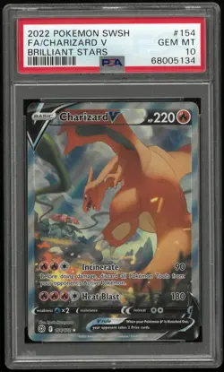 2022 Pokemon Sword & Shield Brilliant Stars Charizard V PSA 10 154/172 - Image 1