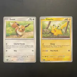 Pikachu And Eevee Pokemon Together Stamped Promo Card 025/165 And 133/165 - Image 1