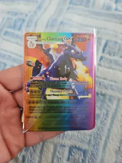 Shining Charizard GX Rainbow Foil Fan Art Vinyl Textured Collector Pokemon Card - Image 1