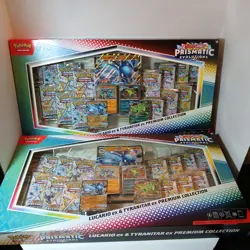 Pokemon Prismatic Evolutions Lucario Ex Tyranitar Ex Premium Collection Lot of 2 - Image 1