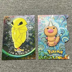 Topps Pokemon Series 1 Weedle EV01 of 12 Die Cut Blue logo and Kakuna 14 Black - Image 1