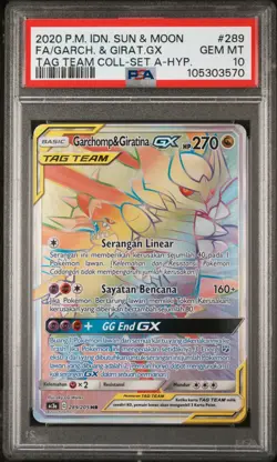 PSA 10 Garchomp & Giratina GX Secret Rare Rainbow Tag Team Indonesian Pokemon - Image 1