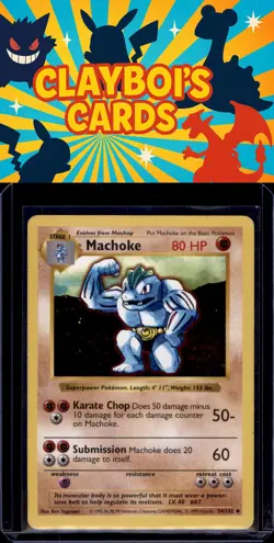 Machoke Base Set (Shadowless) Pokemon 034/102 Uncommon Near Mint or Better - Image 1