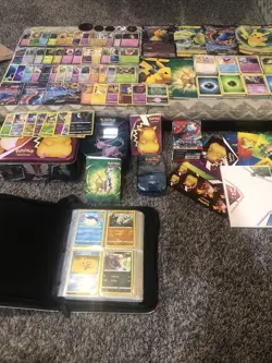 LOT 400 POKEMON CARDS 50+ FOILS TINS STICKERS & OVERSIZED CARDS PIKACHU MIMIKYU - Image 1