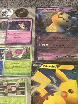 LOT 400 POKEMON CARDS 50+ FOILS TINS STICKERS & OVERSIZED CARDS PIKACHU MIMIKYU - Image 4