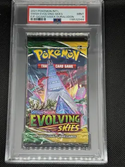 Pokemon Evolving Skies Gigantamax Duraludon Art Sealed Booster Pack PSA 9 - Image 1