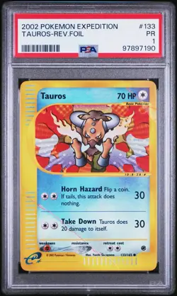 2002 Pokemon Expedition 133 Tauros Reverse Holo #133/165 PSA 1 - Pop 1 - Image 1