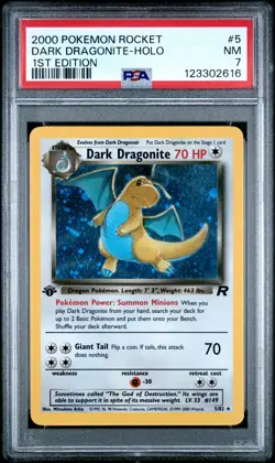 2000 POKEMON ROCKET 1ST ED #5 DARK DRAGONITE-HOLO PSA 7 - Image 1