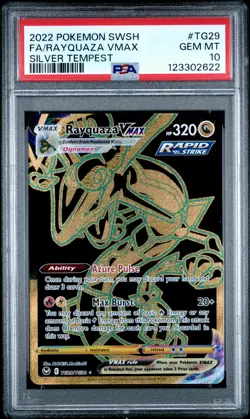 2022 POKEMON SWORD & SHIELD SILVER TEMPEST #TG29 FULL ART/RAYQUAZA VMAX PSA 10 - Image 1