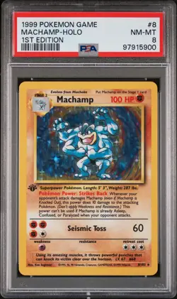 1999 POKEMON BASE SET 1ST EDITION #8 MACHAMP-HOLO PSA 8 - Image 1