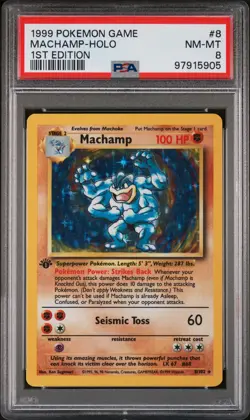 1999 POKEMON BASE SET 1ST EDITION #8 MACHAMP-HOLO PSA 8 - Image 1