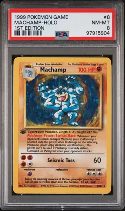 1999 POKEMON BASE SET 1ST EDITION #8 MACHAMP-HOLO PSA 8 - Image 1