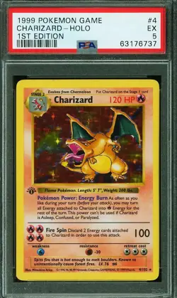 1999 Pokemon Base 1st Edition Charizard 4/102 Holo THICK STAMP PSA 5 - Image 1