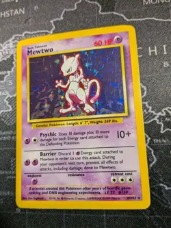 Pokemon TCG Base Set Mewtwo Holo Card 10/102 Vintage Rare MP/HP Unlimited 1999 - Image 1