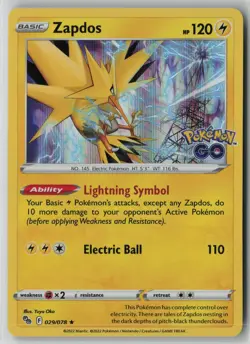 Zapdos 029/078 Pokemon GO TCG Holo Rare Card 2022 (Near Mint) NM 1 - Image 1