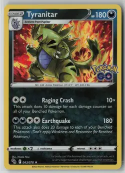 Tyranitar 043/078 Pokemon GO TCG Holo Rare Card 2022 (Near Mint) NM 1 - Image 1