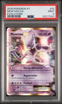 PSA 9 MINT 2016 POKEMON XY EVOLUTIONS 52 MEWTWO EX POKEMON CARD - Image 1