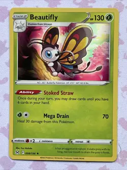 Pokemon TCG Beautifly Lost Origin 008/196 Regular Holo Rare Card NM-M - Image 1