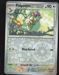 Pidgeotto 163/197 Reverse Holo Pokemon SV03: Obsidian Flames Near Mint or Better - Image 1