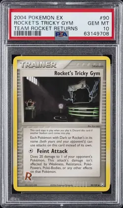 2004 POKEMON EX TEAM ROCKET RETURNS #90 ROCKET'S TRICKY GYM PSA 10 - Image 1
