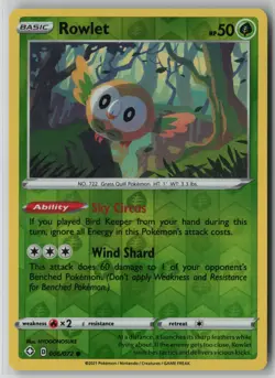 Rowlet 006/072 Pokemon TCG Shining Fates Reverse Holo Card (Near Mint) NM 1 - Image 1