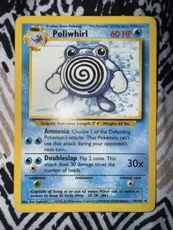 Pokemon Poliwhirl 38/102 Uncommon Card Unlimited Base Set, Near Mint Condition - Image 1
