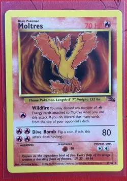 Pokemon TCG Moltres 27/62 WotC Fossil Unlimited Non Holo Regular Rare LP - Image 1