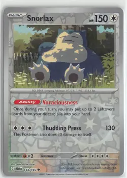 Pokemon TCG Scarlet & Violet 151 MEW Reverse Foil Uncommon #143/165 Snorlax - Image 1