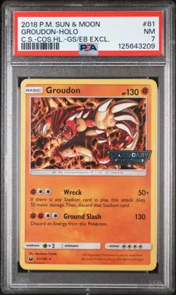 2018 POKEMON, CELESTIAL STORM, GROUDON EB Games/Gamestop stamped PROMO PSA 7 - Image 1