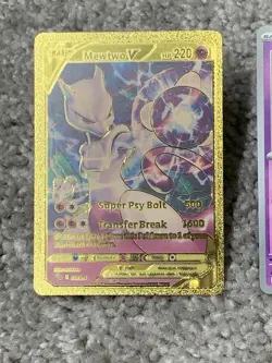 Pokemon Mewtwo V HP220 Super Psy Bolt Gold Foil Display & Mewtwo 059/142 Card NM - Image 3