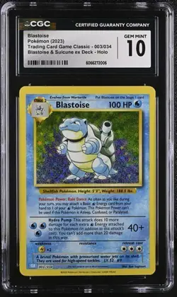 CGC GemMint 10 💎 2023 Blastoise #003/034 CLB POKEMON Trading Card Classic HOLO - Image 1