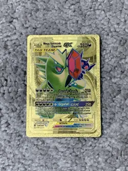 Pokemon Mega Sableye&Tyranitar GX HP280 Tag Team Greedy Gold Foil Fan Art Card - Image 1