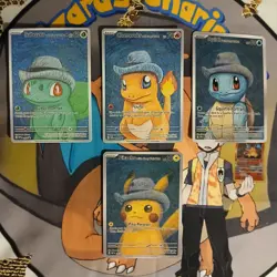 Starters & Pikachu with Grey Felt Hat | Van Gogh Pokemon Cards | Eng. | Rd. Des. - Image 1