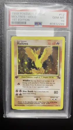 PSA 10 Moltres 1st Edition Holo Pokemon 12/62 Fossil - Image 2