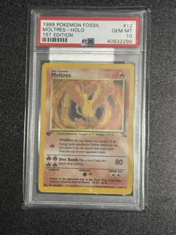 PSA 10 Moltres 1st Edition Holo Pokemon 12/62 Fossil - Image 3