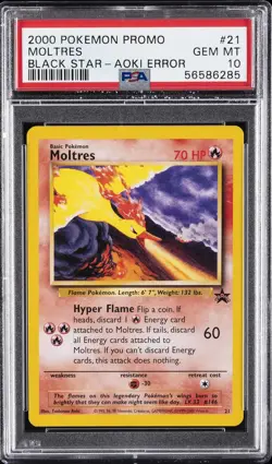 2000 POKEMON PROMO BLACK STAR TOSHINAO AOKI ERR #21 MOLTRES PSA 10 - Image 1