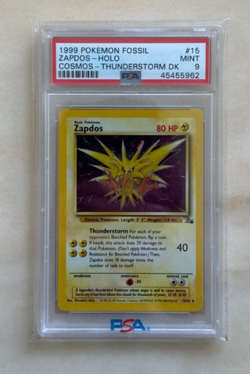 PSA 9 - Zapdos - Holo - Cosmos - 1999 Pokemon Fossil #15 - Image 1