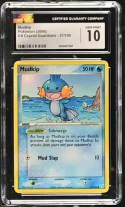 CGC 10 MINT Mudkip EX Crystal Guardians #57/100 Reverse Holo Pokemon TCG - Image 1