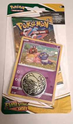 Pokemon TCG Evolving Skies Blister Pack Galarian Slowpoke Promo & Coin (Sealed) - Image 1