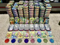 Full Set 8 EMPTY Pokemon Prismatic Evolutions Mini Tins, Coins, Cards, Plastic - Image 1