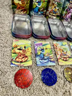 Full Set 8 EMPTY Pokemon Prismatic Evolutions Mini Tins, Coins, Cards, Plastic - Image 2