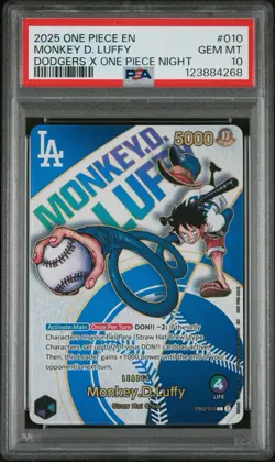 Monkey.D.Luffy Dodgers x ONE PIECE EB02-010 One Piece Promotion Card Foil PSA 10 - Image 1