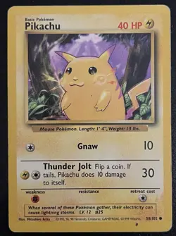 Yellow Cheeks Pikachu Shadowless 58/102 Pokemon Card 1999 Base Set - Image 1