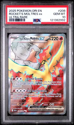 2025 POKEMON DRI EN-DESTINED RIVALS ULTRA RARE TEAM ROCKET'S MOLTRES EX PSA 10 - Image 1
