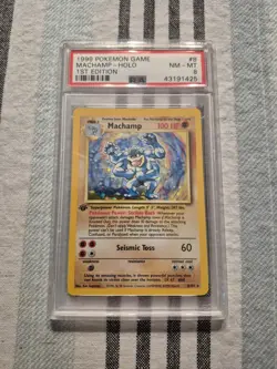1999 Pokemon Base Set Machamp Holo 1st Edition #8 PSA 8 - Image 1