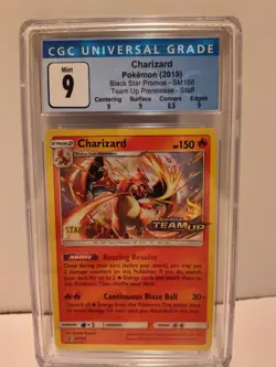 Pokemon Charizard 2019 SM158 Black Star Promo Team Up Prerelease Staff CGC 9 - Image 1
